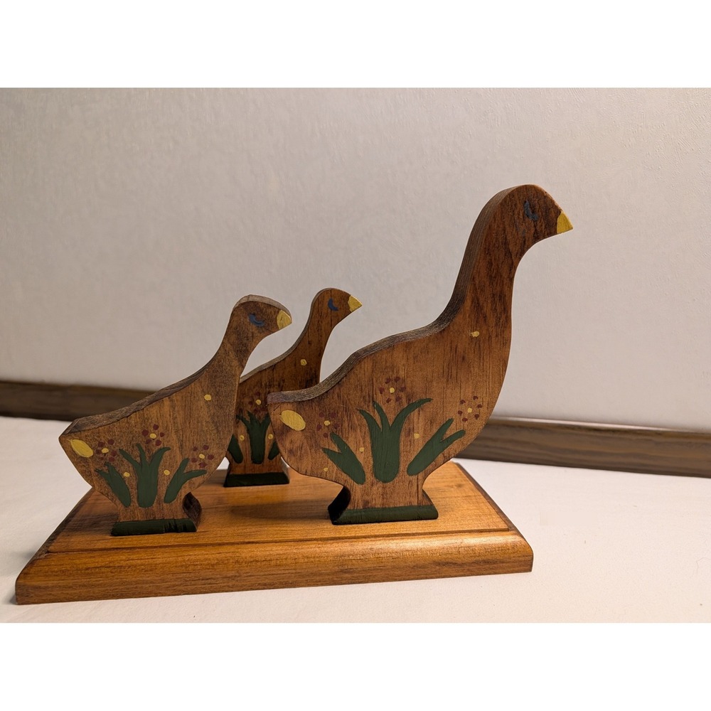 Vintage Hand Painted Wooden Bird Family Figurine Folk Art Farmhouse Decor
